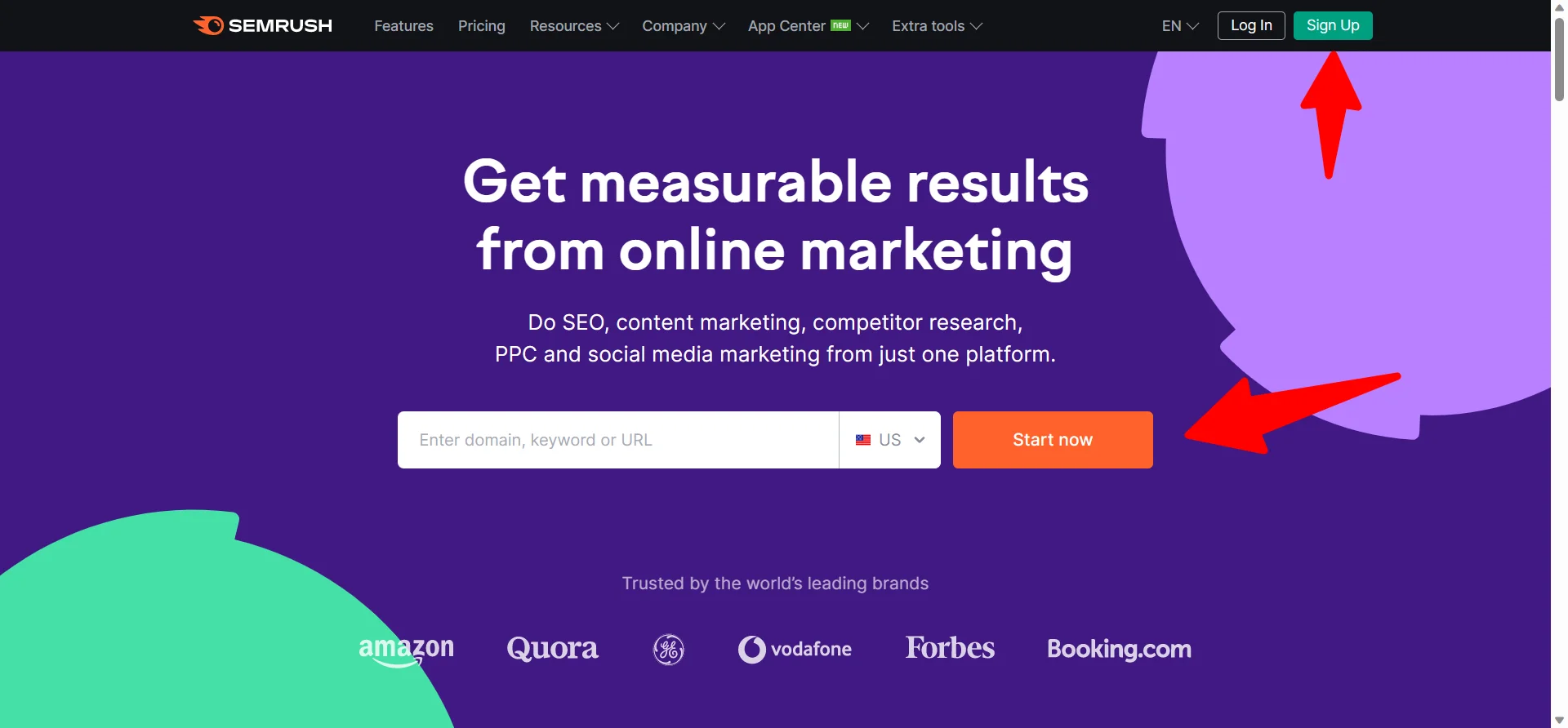 Semrush landing page