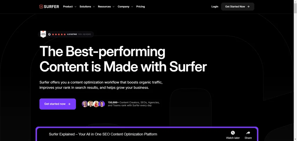 Surfer SEO home page 