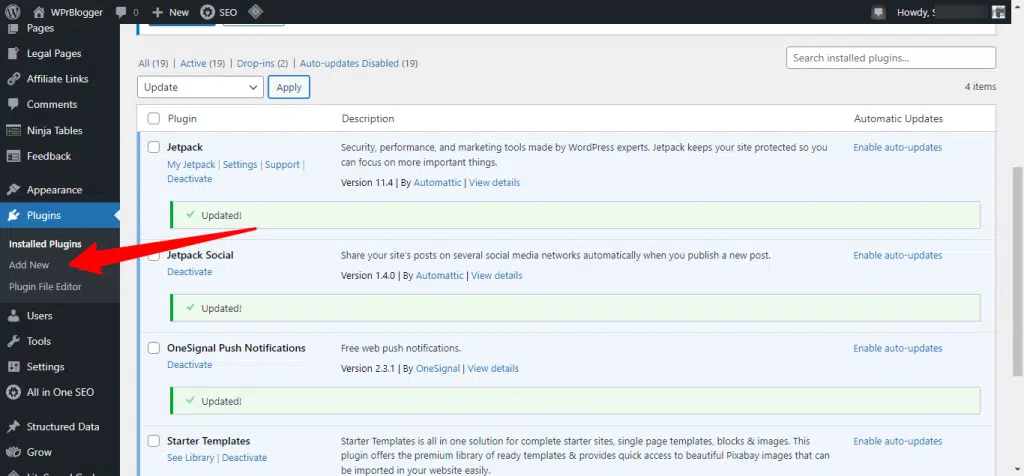 Plugins ‹ WPrBlogger — WordPress WordPress admin menu