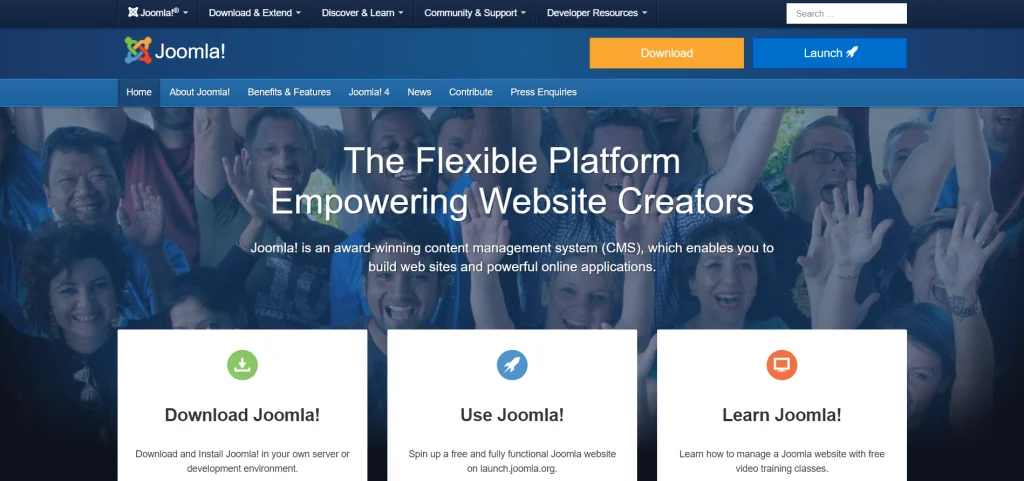 Joomla Content Management System CMS try it It s free Joomla dot com homepage