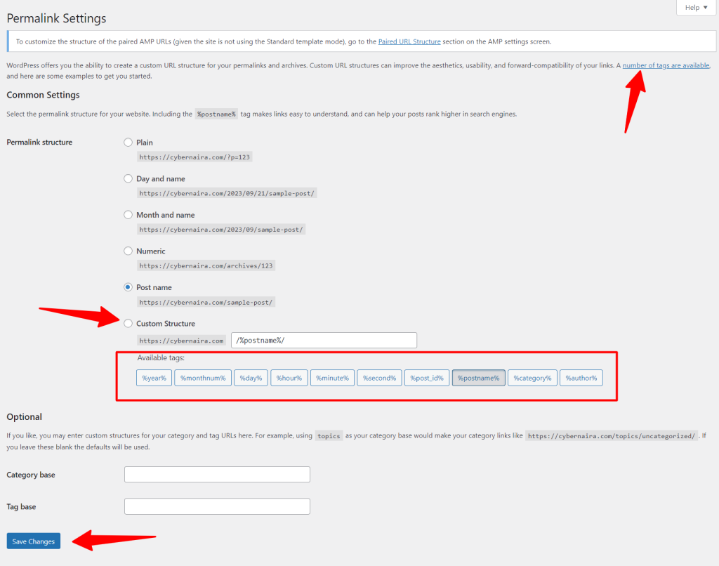 Permalink page setting