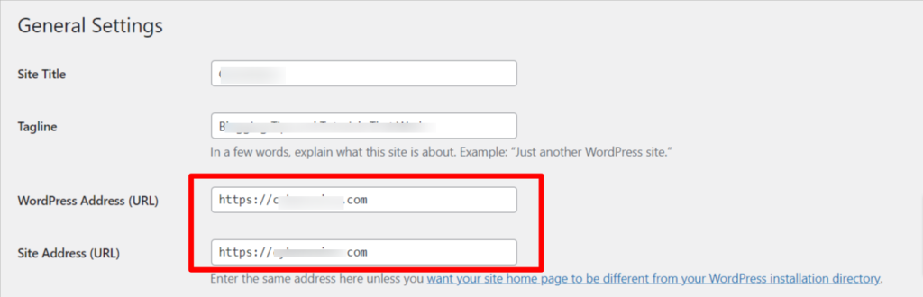 WordPress setting - General setting page