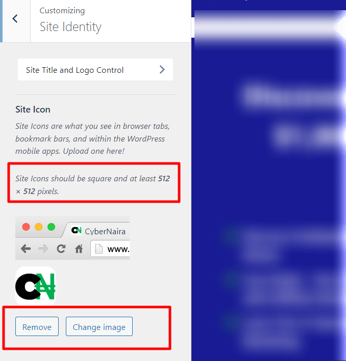 Uploading WordPress Favicon and Site Title and Logo control