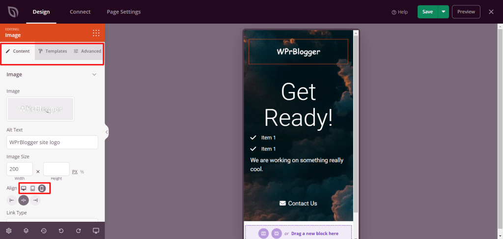 Changing to mobile view