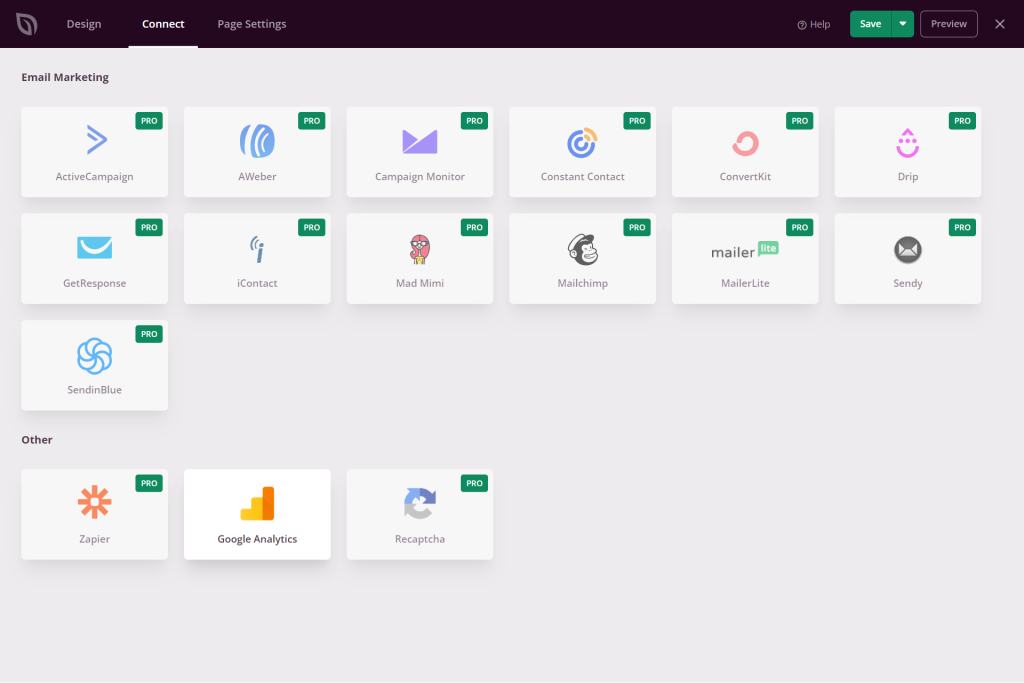 Third-party Email marketing services integrated with SeedProd plugin