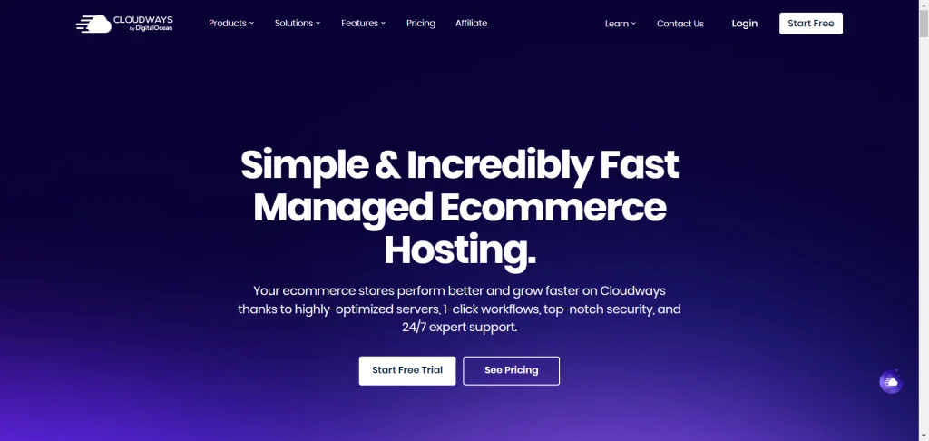Cloudways eCommerce hosting landing page