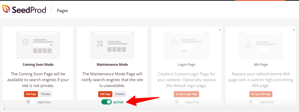 SeedProd pages with active page