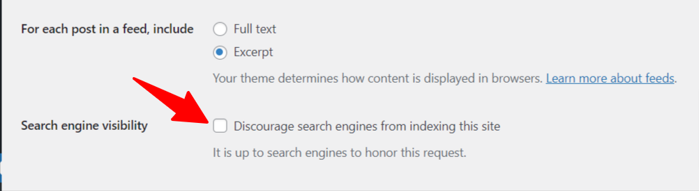 Search Engine Visibility Check box in WordPress