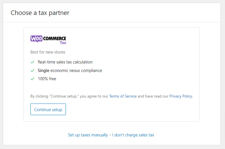 WooCommerce Collect Sales Tax setup page
