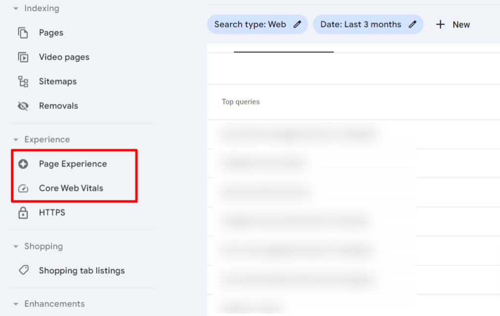Performance report for page experience and Core Web Vitals