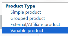 Product type dropdown menu in WooCommerce editor