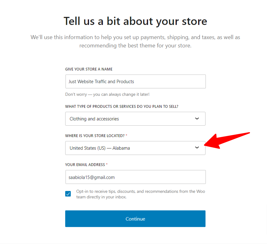 Selecting your Store location - WooCommerce