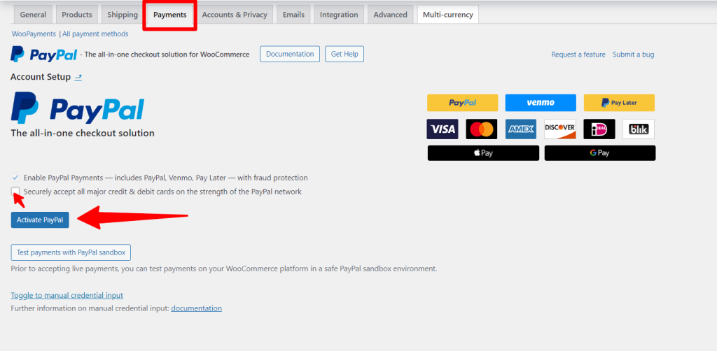 WooCommerce PayPal connection