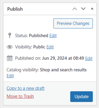 WooCommerce editor - publish button