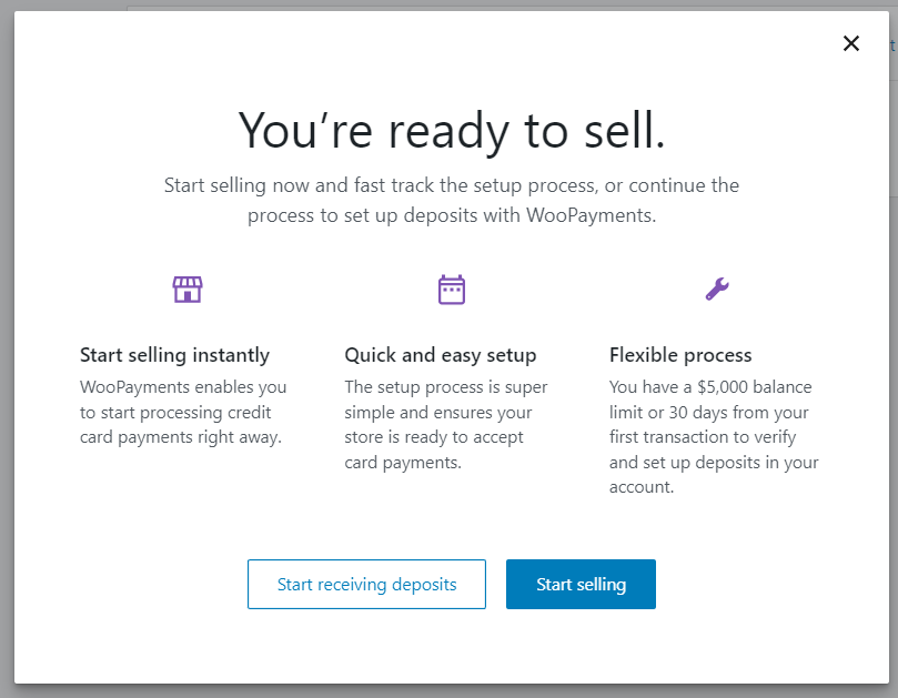 WooPayments welcome message
