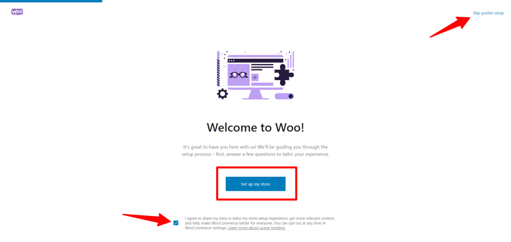WooCommerce setup wizard page - first step