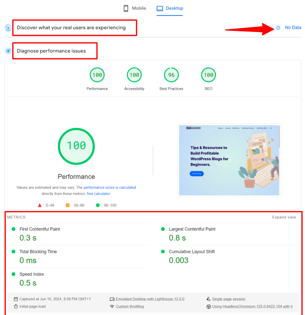 desktop PSI report for WPrblogger dot com