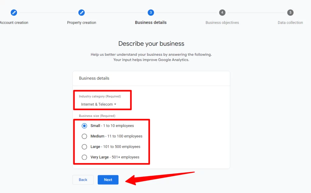 Analytics Business Category stage Analytics - Business Category setting page