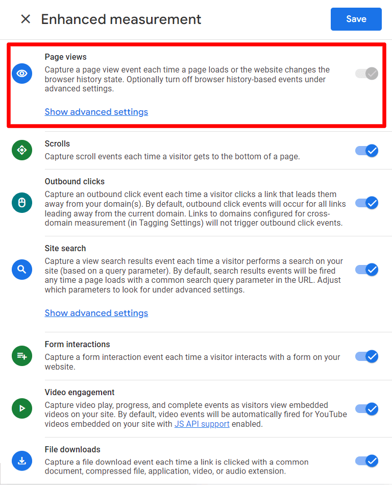 Analytics Enhanced Measurement options Analytics - Enhanced Measurement options
