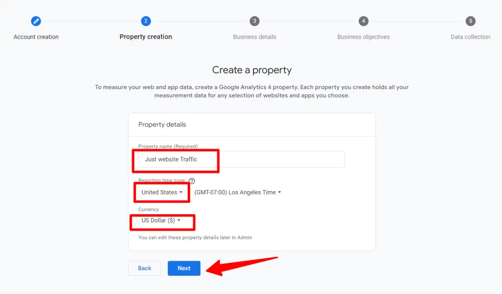 Analytics Property setting Analytics property setting options