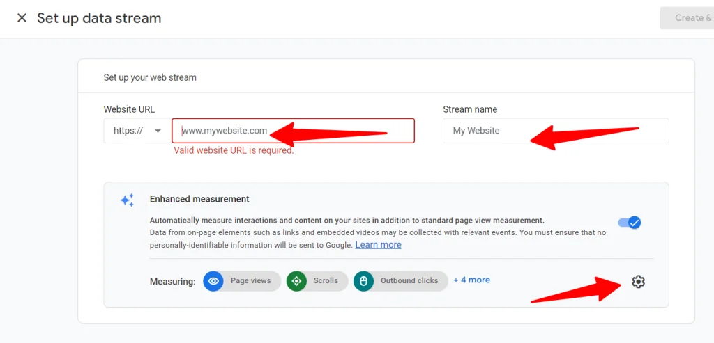 Analytics data stream page setting page Analytics - data stream page setting page