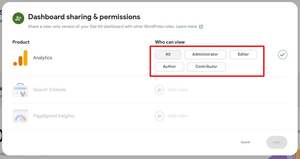 Site Kiy by Google Admin data sharing permission setting Site Kit by Google - Admin data sharing permission setting