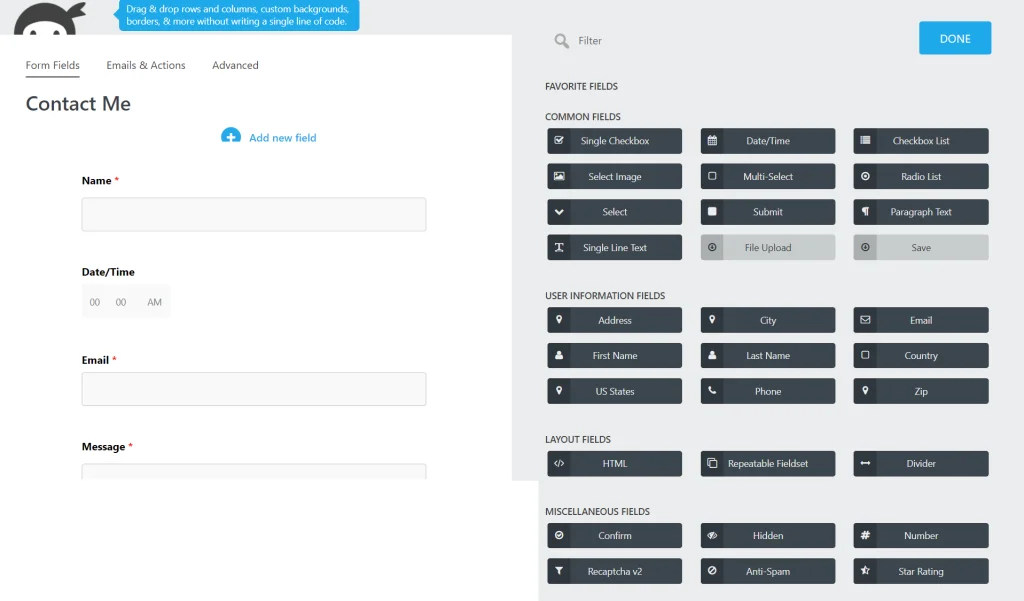 Ninjaforms date/time picker editor