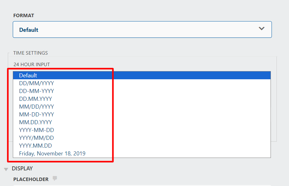 Dropdown date format setting in Ninjaforms