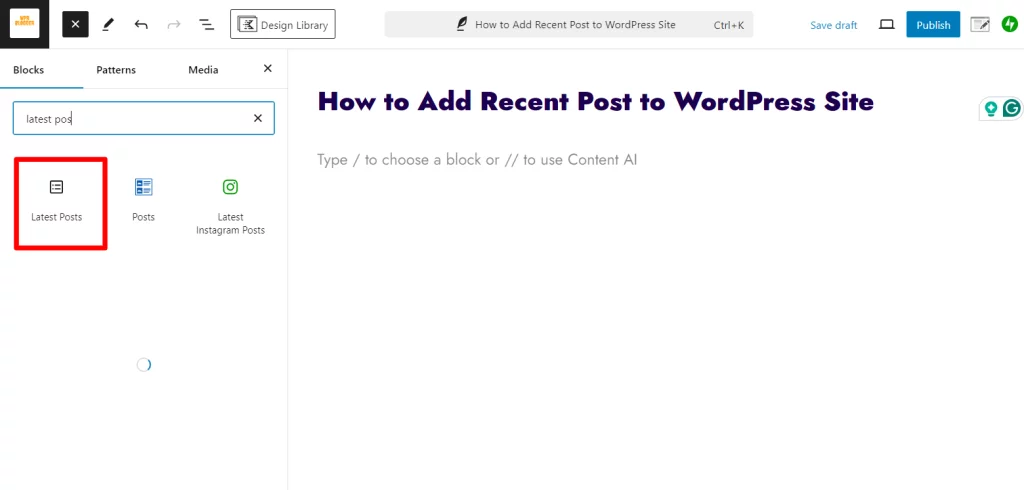 Searching for Latest Post Block in Gutenberg Editor