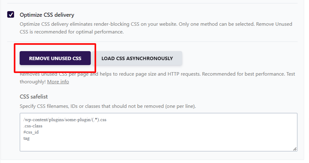 Option to choose between WP Rocket Removed Unused CSS or Load CSS Asynchronously