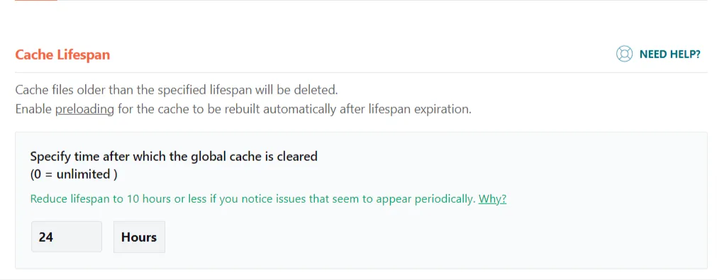 WP Rocket - Cache Lifespan setting
