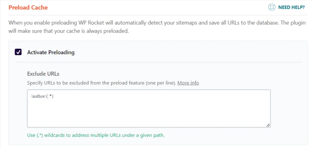 WP Rocket - Cache Preloading tab