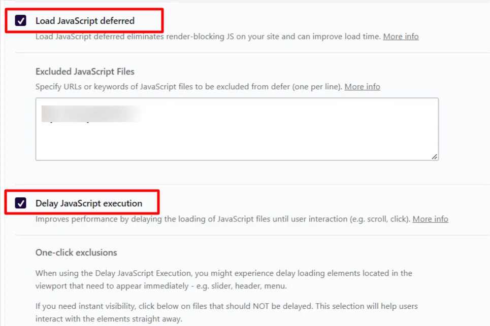 WP Rocket - Delay and Deferred JS files options