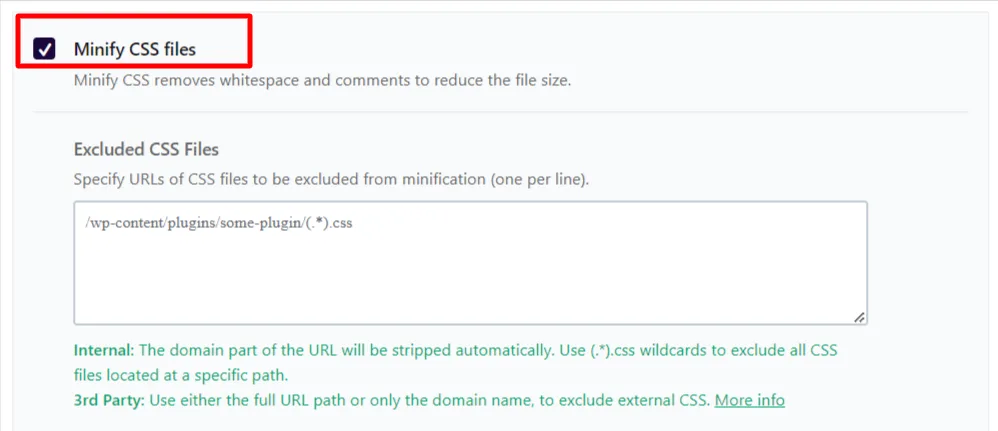 WP Rocket Minify CSS files option 1
