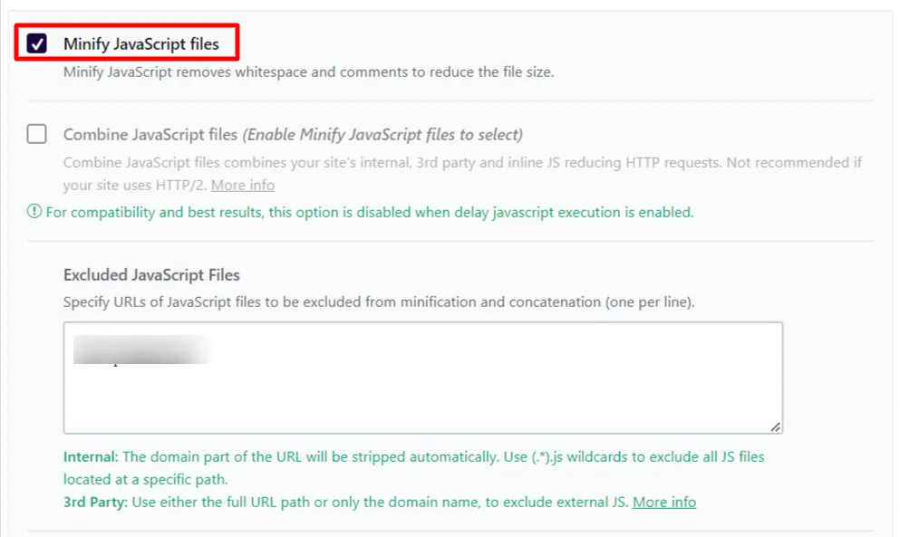 WP Rocket Minify JS files option