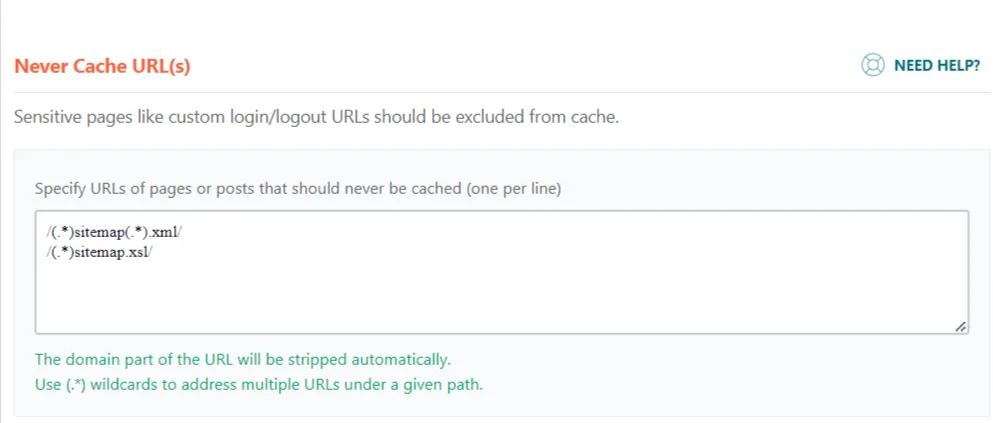 WP Rocket - Never Cache URL