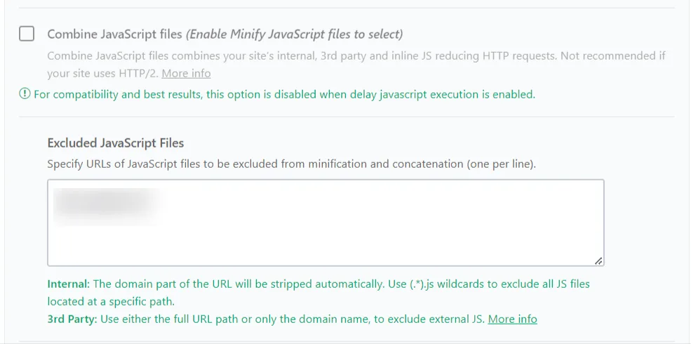 WP Rocket - disable combine JS file option