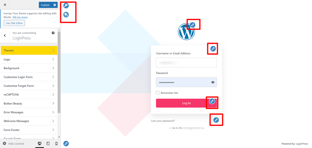 LoginPress example of editing signup page