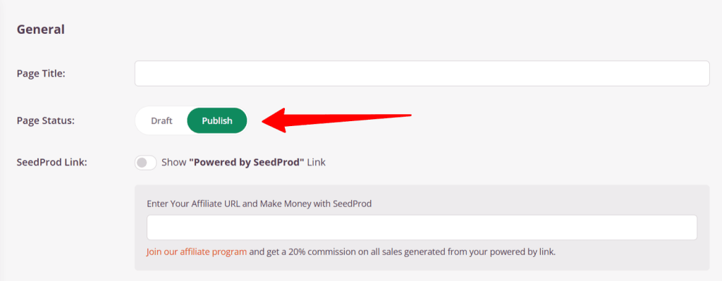 Publish button in SeedProd