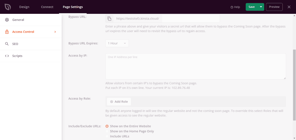 SeedProd Access Control Setting tab