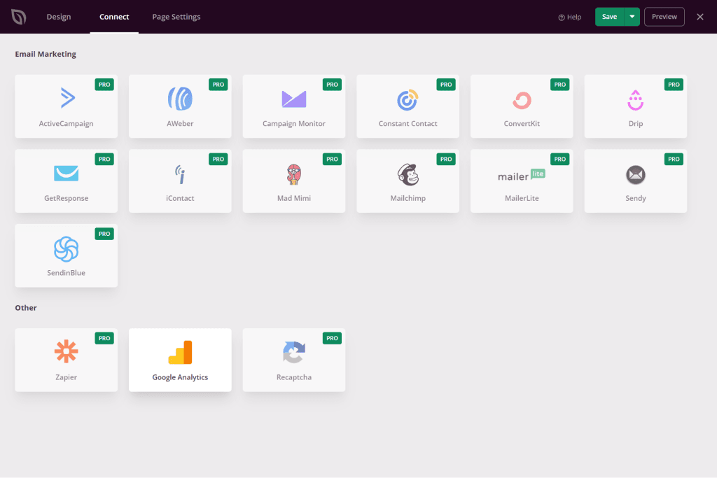 SeedProd email marketing integration page