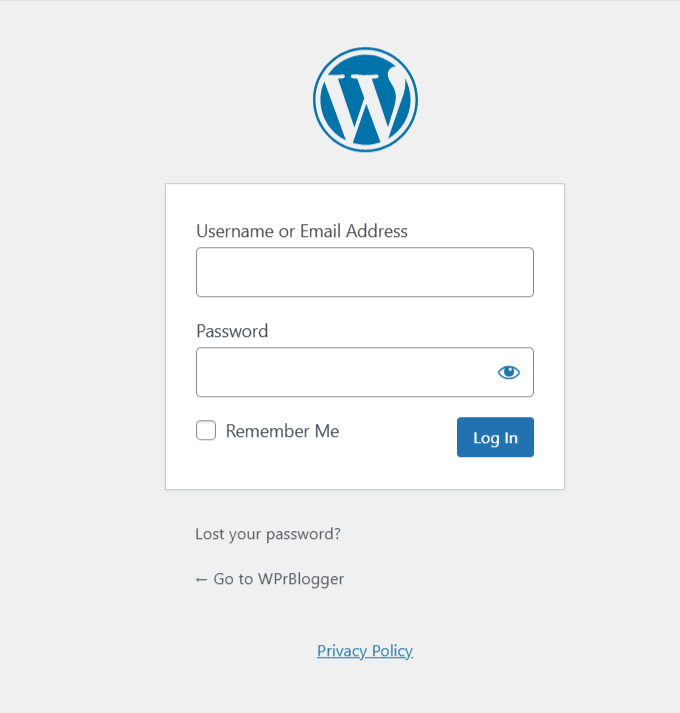 WordPress admin login page