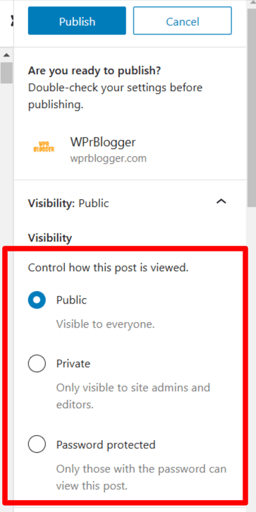 WordPress post visibility settings