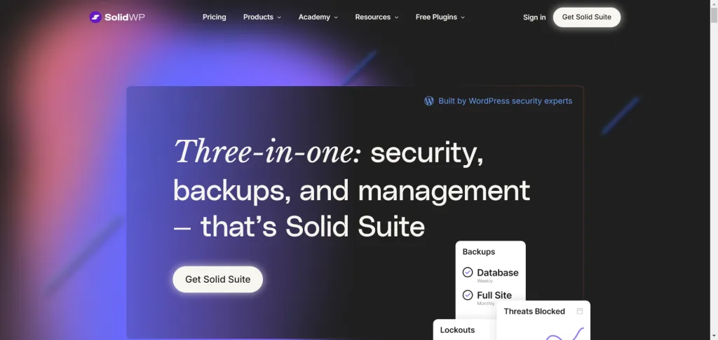 SolidWP Security homepage SolidWP Security homepage