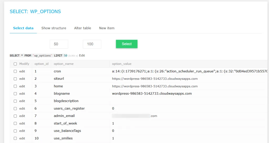 Cloudways database detail page Cloudways database detail page
