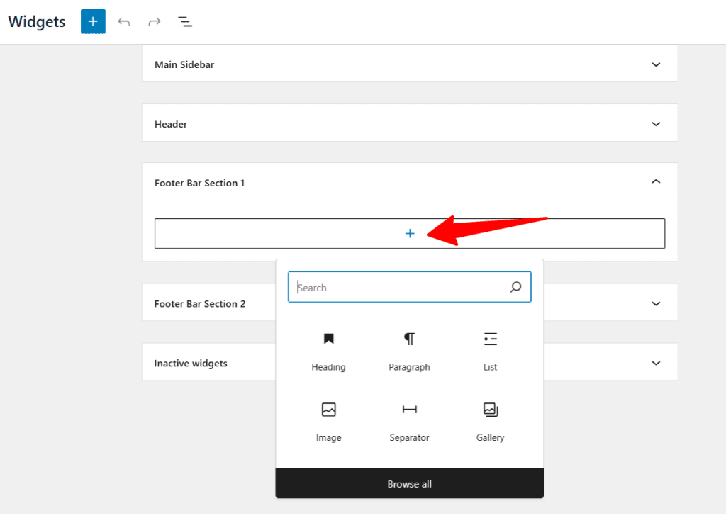 Adding block to a WordPress Widget