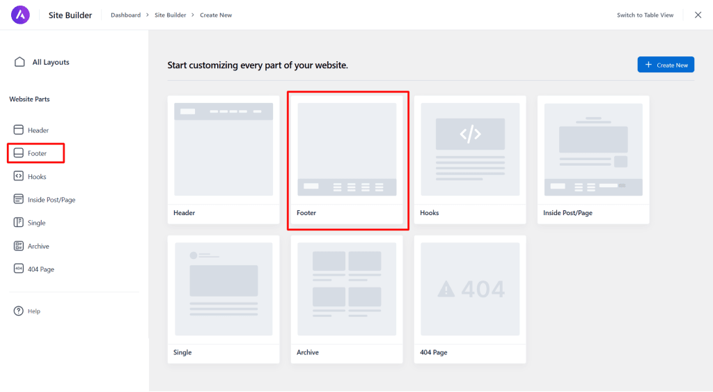 Astra Pro Site Builder Footer Layout