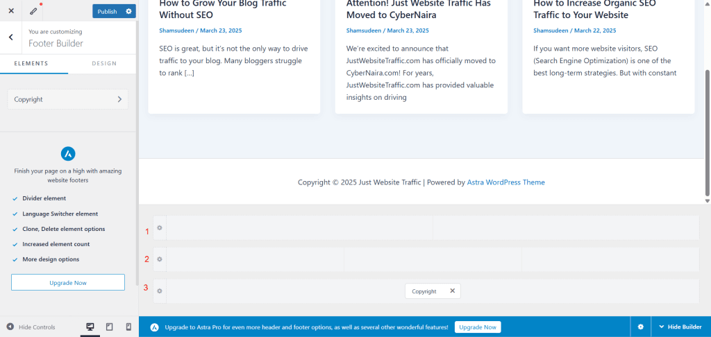 Astra three layers Footer Builder