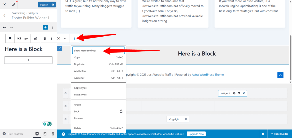 Customizing Astra Footer block content