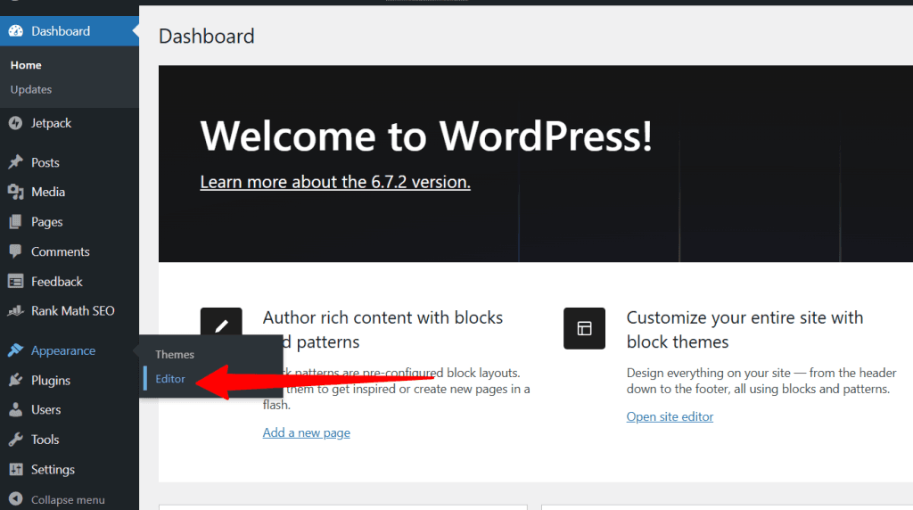 Full Site Editor - Editor menu under Appearance